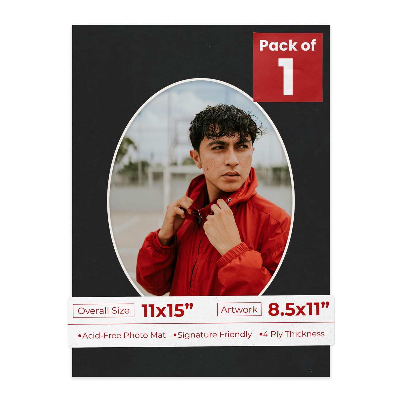 Black Suede Mat Board for 11x15 Frames - Oval Opening for 8.5x11 Photos